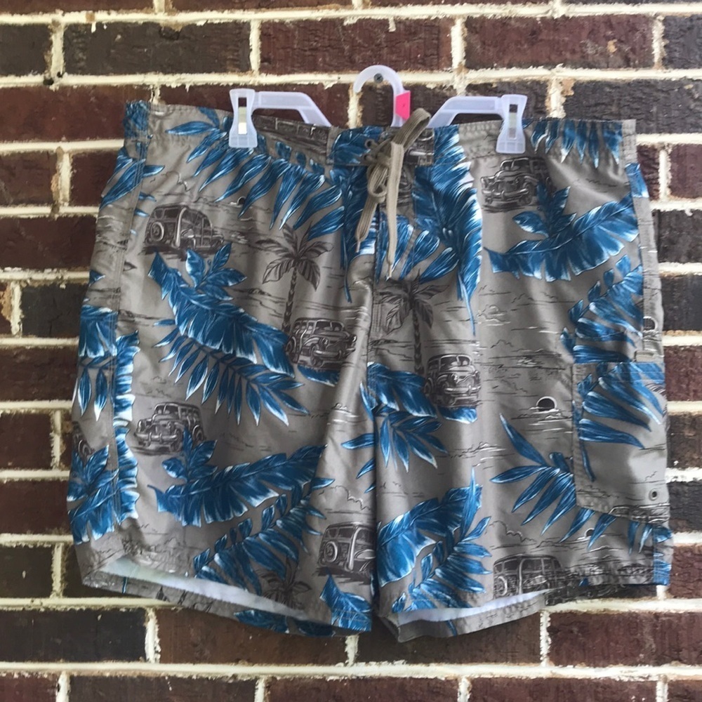 Islander men’s surfboard and woody swim trunks, XL